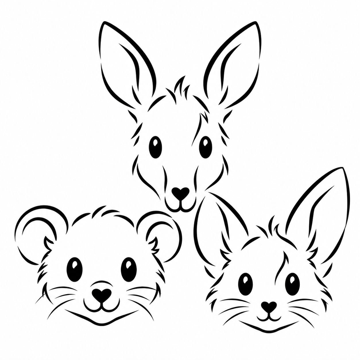 Wallaby, kinkajou, and fennec fox heads