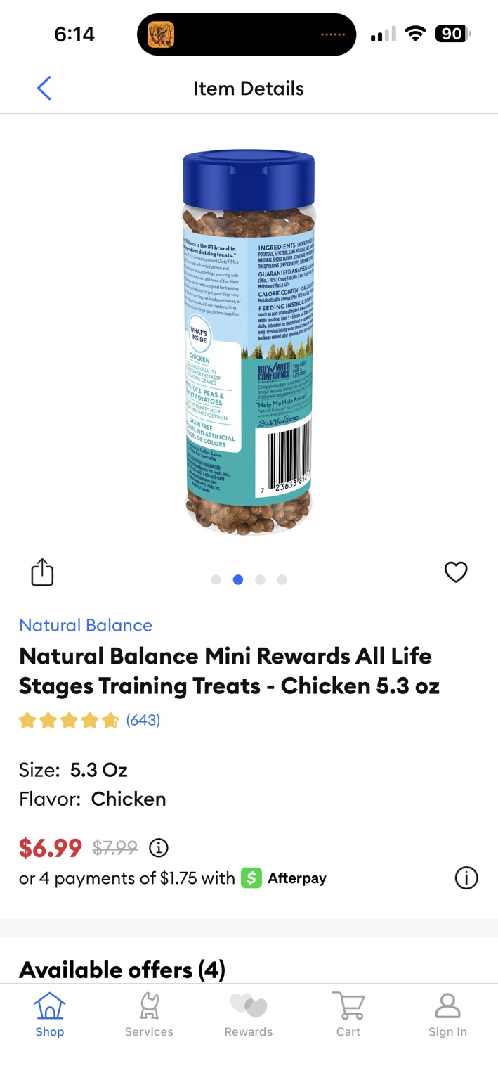 Natural Balance Mini Rewards Chicken: Back label