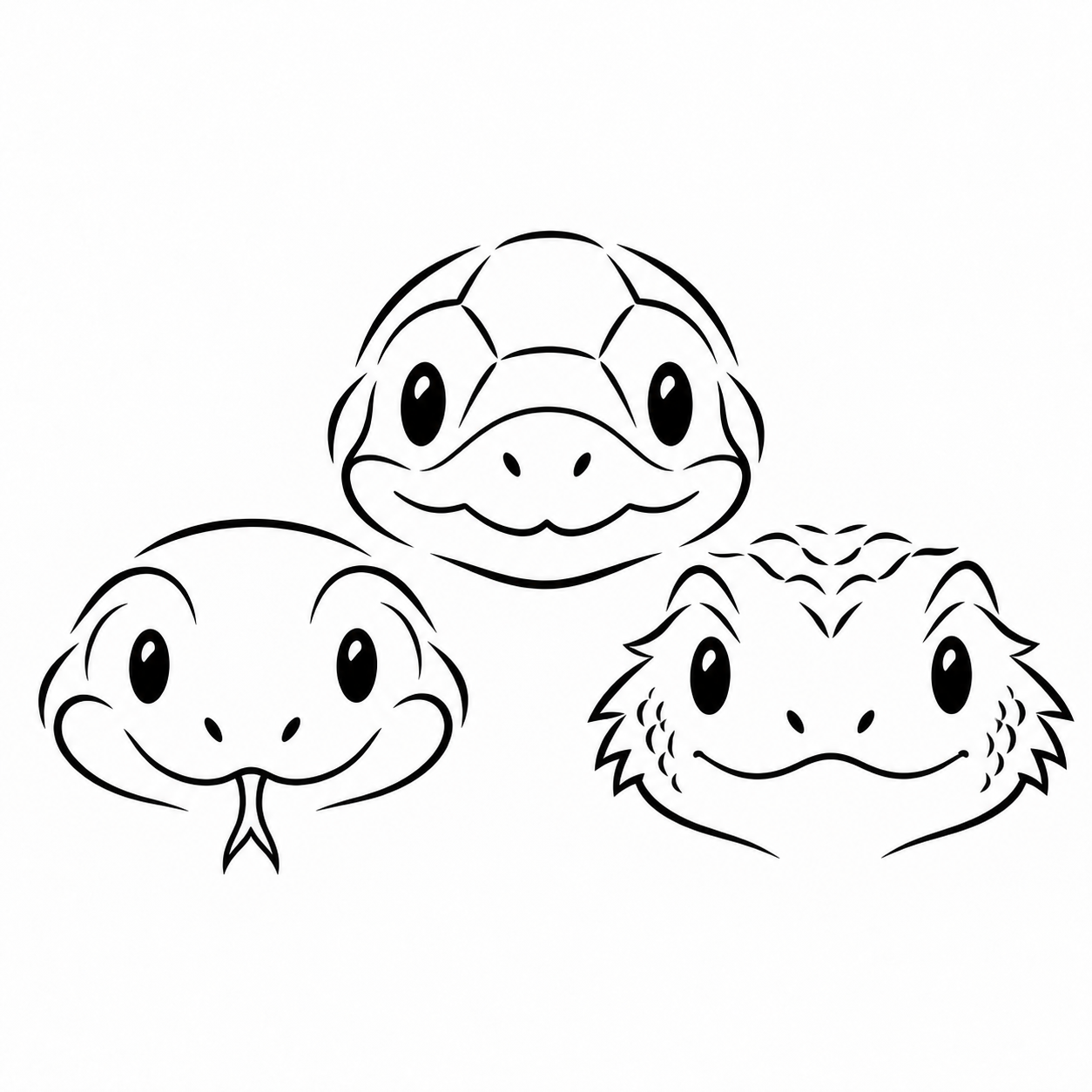 Snake, turtle, and lizard heads
