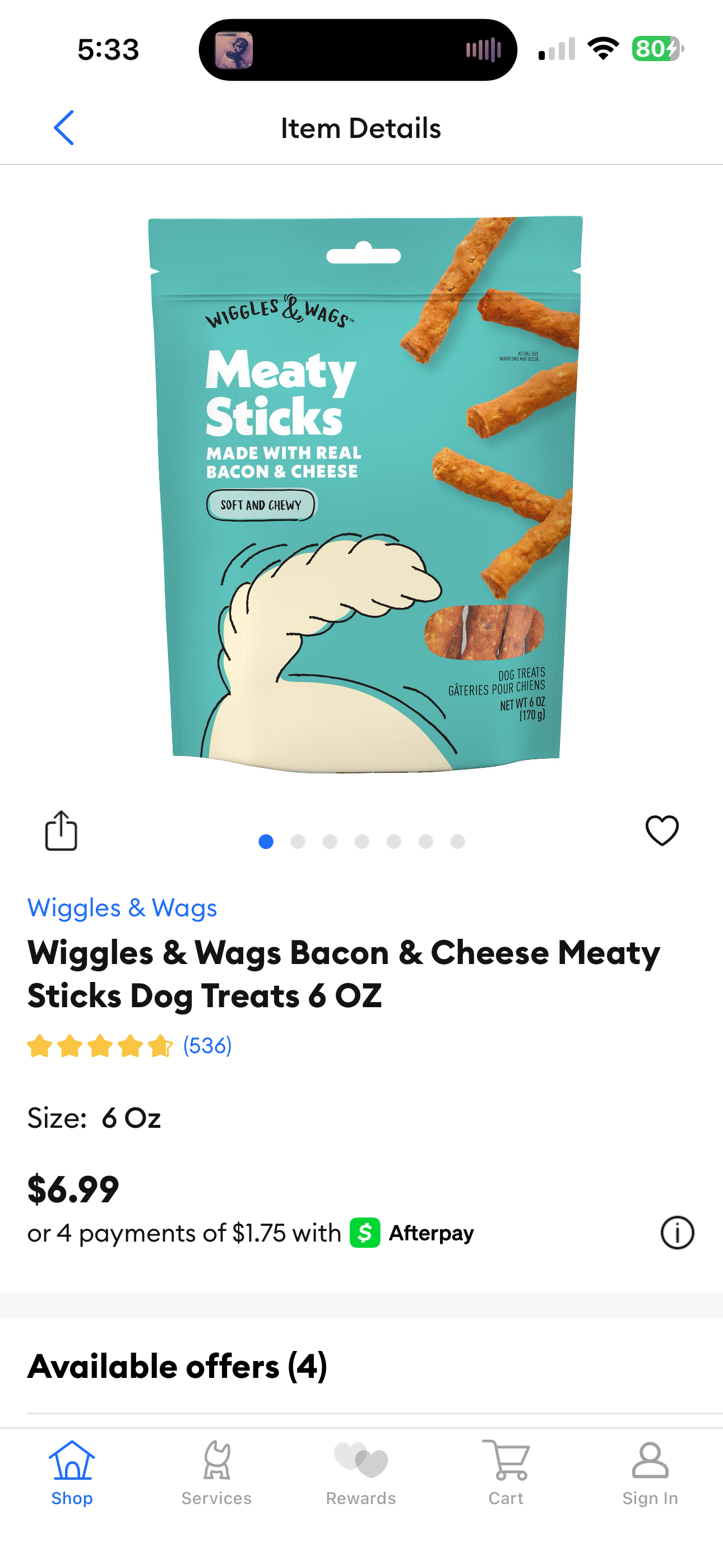 Front of Wiggles & Wags Bacon & Cheese Meaty Sticks bag
