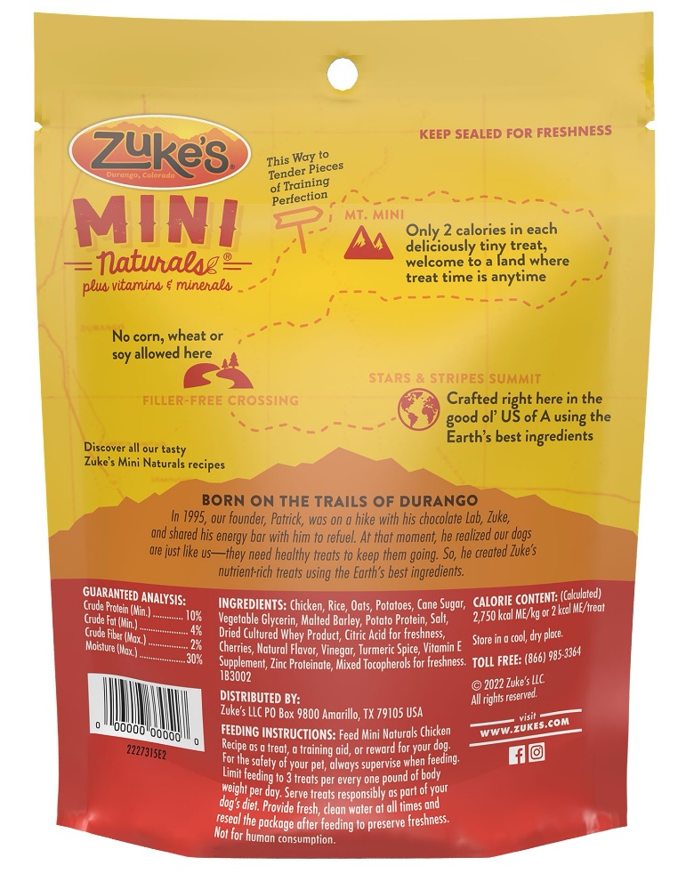 Zuke’s Mini Naturals Chicken — Back of bag